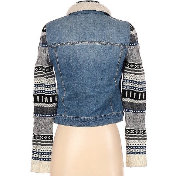 🎉3xHP🎉 Rachel Roy Shearling Denim Jacket Sweater Sleeves XS - Picture 2 of 9
